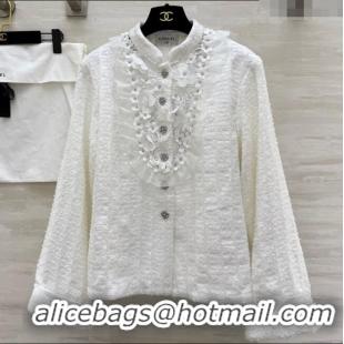 Affordable Price Chanel Tweed & Lace Jacket with Sequins CH090438 White 2025