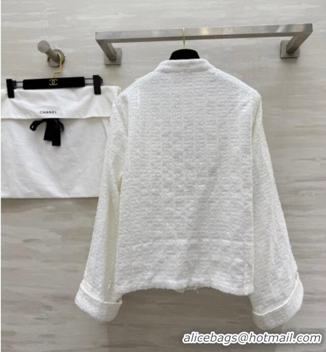 Affordable Price Chanel Tweed & Lace Jacket with Sequins CH090438 White 2025