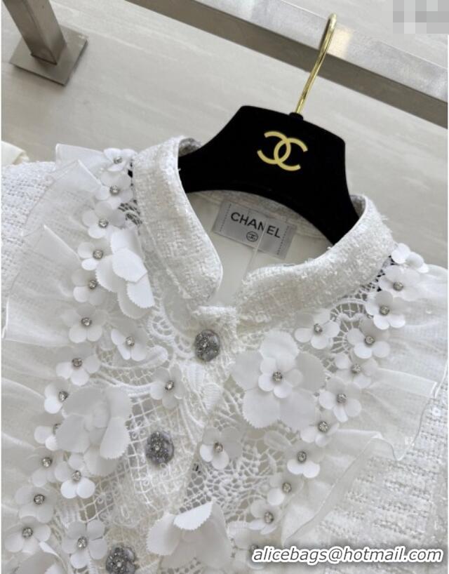 Affordable Price Chanel Tweed & Lace Jacket with Sequins CH090438 White 2025