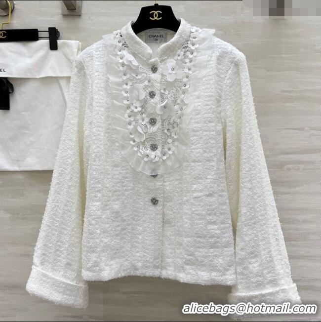 Affordable Price Chanel Tweed & Lace Jacket with Sequins CH090438 White 2025