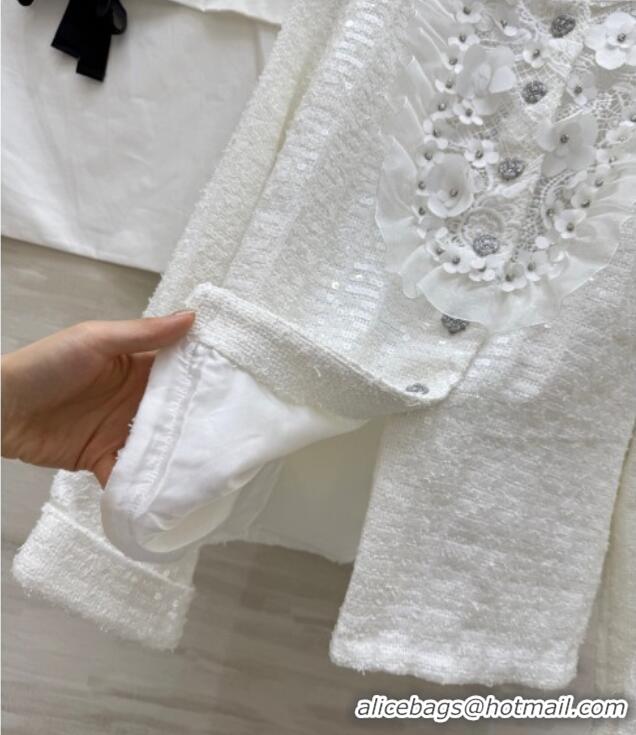 Affordable Price Chanel Tweed & Lace Jacket with Sequins CH090438 White 2025