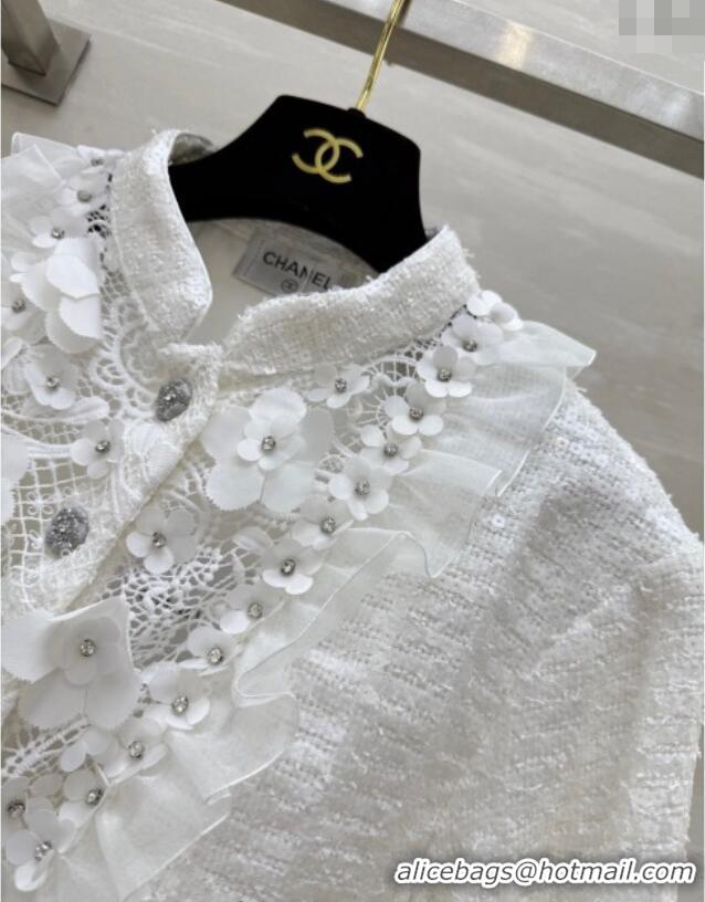 Affordable Price Chanel Tweed & Lace Jacket with Sequins CH090438 White 2025