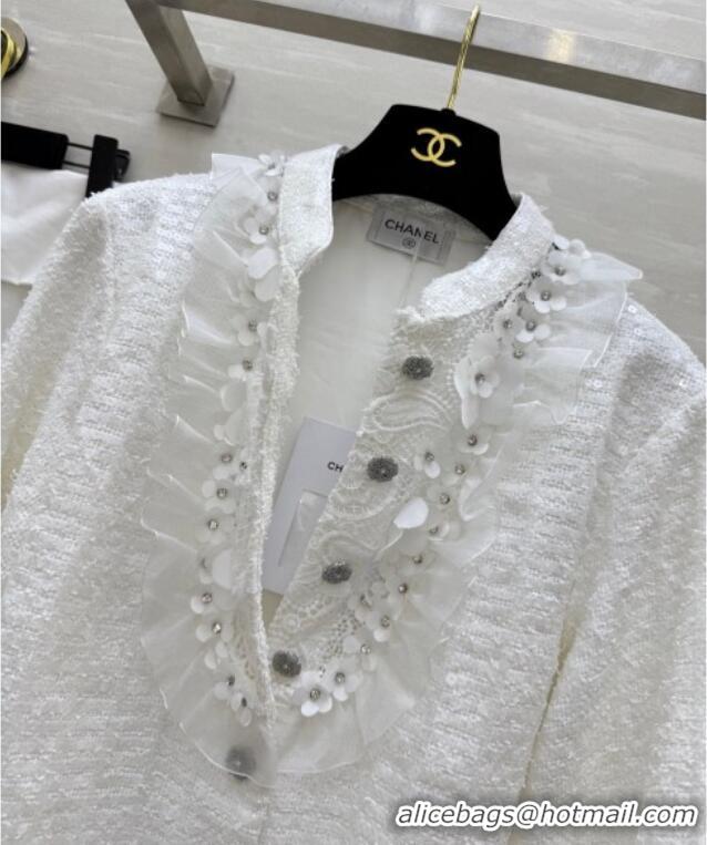 Affordable Price Chanel Tweed & Lace Jacket with Sequins CH090438 White 2025