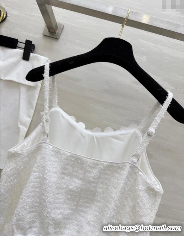 Grade Quality Chanel Tweed & Lace Vest with Sequins CH090438 White 2025