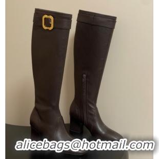 Good Product Miu Miu Nappa Leather Heel High Boots 6.5cm with Buckle Dark Brown 5W548E 1024143 2025