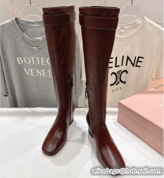 Discount Miu Miu Nappa Leather Heel High Boots 6.5cm with Buckle Brown2 5W548E 1024144 2025