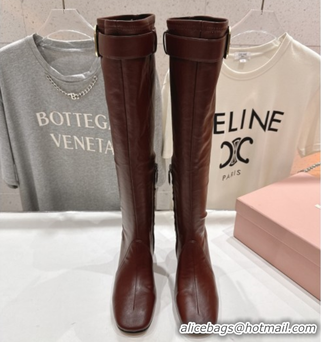 Discount Miu Miu Nappa Leather Heel High Boots 6.5cm with Buckle Brown2 5W548E 1024144 2025