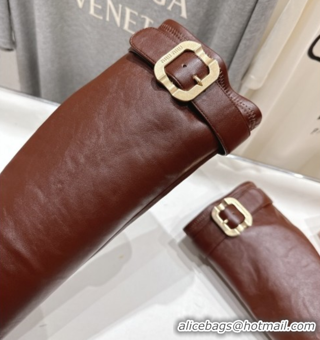 Discount Miu Miu Nappa Leather Heel High Boots 6.5cm with Buckle Brown2 5W548E 1024144 2025