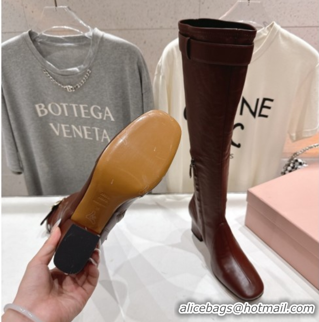 Discount Miu Miu Nappa Leather Heel High Boots 6.5cm with Buckle Brown2 5W548E 1024144 2025