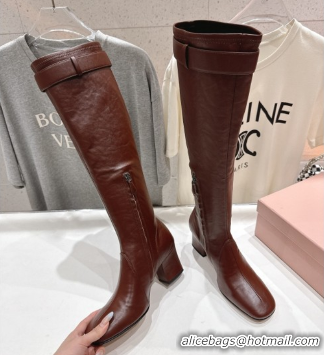 Discount Miu Miu Nappa Leather Heel High Boots 6.5cm with Buckle Brown2 5W548E 1024144 2025