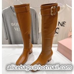 Purchase Miu Miu Nappa Leather Heel High Boots 6.5cm with Buckle Caramel Brown 5W548E 1024145 2025