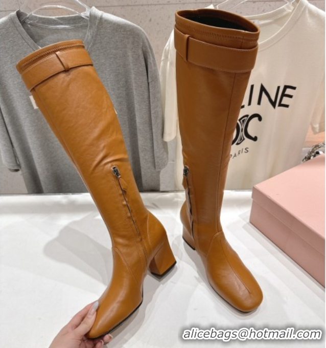 Purchase Miu Miu Nappa Leather Heel High Boots 6.5cm with Buckle Caramel Brown 5W548E 1024145 2025