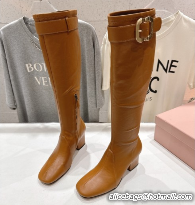 Purchase Miu Miu Nappa Leather Heel High Boots 6.5cm with Buckle Caramel Brown 5W548E 1024145 2025