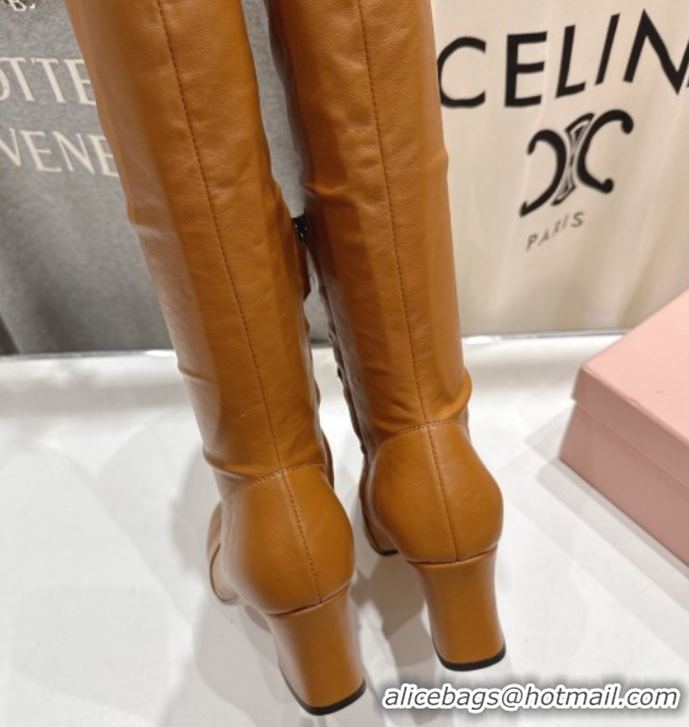 Purchase Miu Miu Nappa Leather Heel High Boots 6.5cm with Buckle Caramel Brown 5W548E 1024145 2025