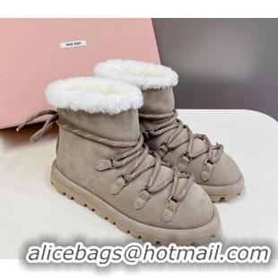Trendy Design Miu Miu Suede and Wool Laced-up Flat Ankle Boots Grey MM102407 1024149 2025