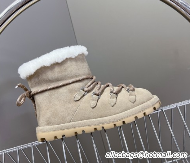 Trendy Design Miu Miu Suede and Wool Laced-up Flat Ankle Boots Grey MM102407 1024149 2025