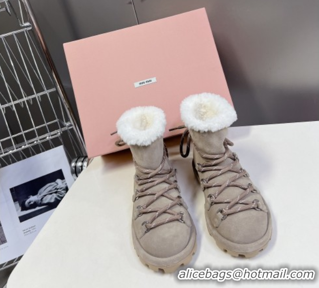 Trendy Design Miu Miu Suede and Wool Laced-up Flat Ankle Boots Grey MM102407 1024149 2025