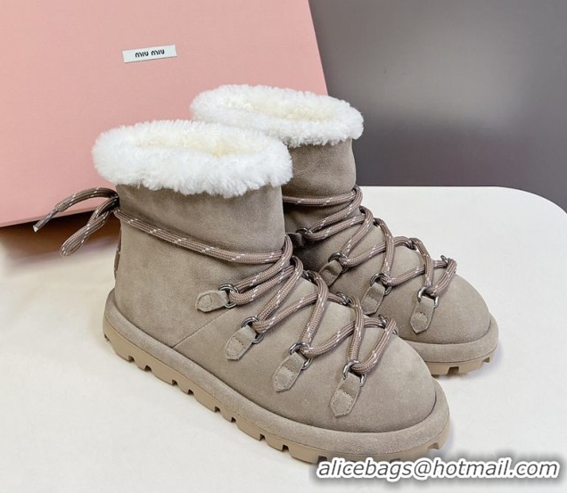 Trendy Design Miu Miu Suede and Wool Laced-up Flat Ankle Boots Grey MM102407 1024149 2025