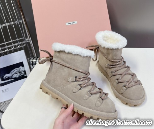 Trendy Design Miu Miu Suede and Wool Laced-up Flat Ankle Boots Grey MM102407 1024149 2025