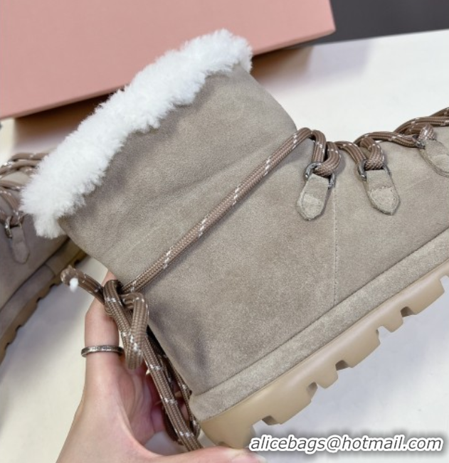 Trendy Design Miu Miu Suede and Wool Laced-up Flat Ankle Boots Grey MM102407 1024149 2025