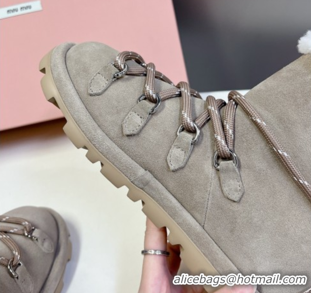 Trendy Design Miu Miu Suede and Wool Laced-up Flat Ankle Boots Grey MM102407 1024149 2025