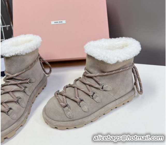 Trendy Design Miu Miu Suede and Wool Laced-up Flat Ankle Boots Grey MM102407 1024149 2025