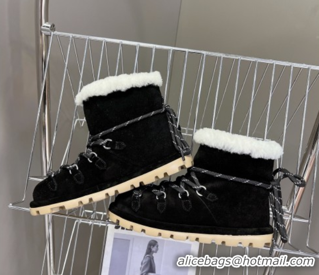 Stylish Miu Miu Suede and Wool Laced-up Flat Ankle Boots Black MM102407 1024146 2025