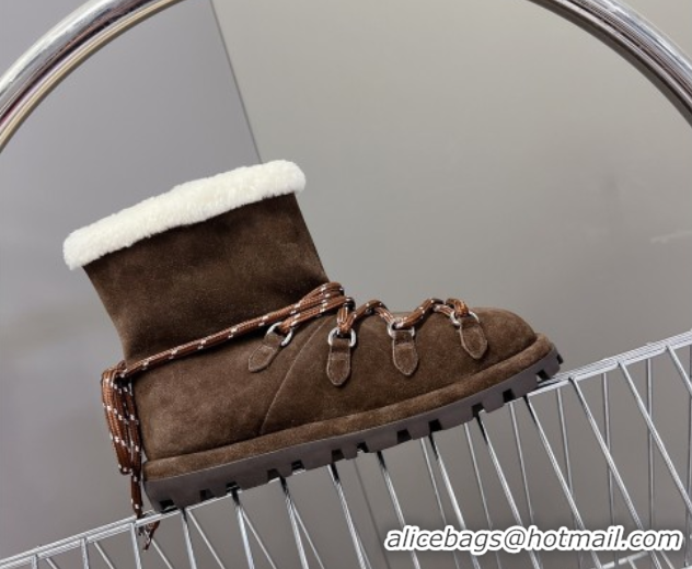 Charming Miu Miu Suede and Wool Laced-up Flat Ankle Boots Dark Brown MM102407 1024147 2025