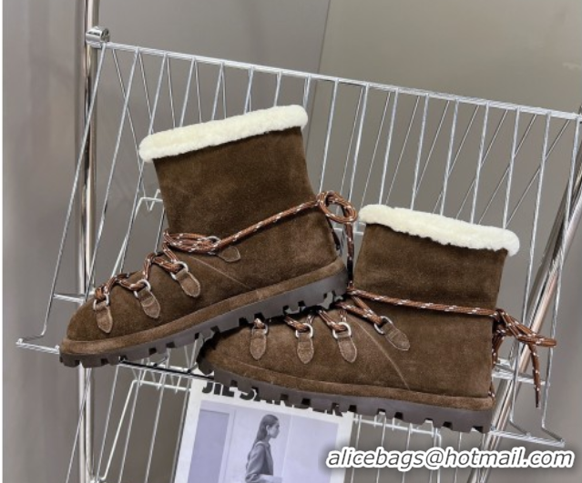 Charming Miu Miu Suede and Wool Laced-up Flat Ankle Boots Dark Brown MM102407 1024147 2025