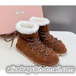 Sumptuous Miu Miu Suede and Wool Laced-up Flat Ankle Boots Brown MM102407 1024148 2025