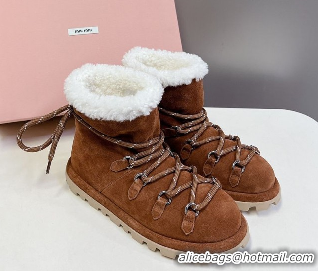 Sumptuous Miu Miu Suede and Wool Laced-up Flat Ankle Boots Brown MM102407 1024148 2025