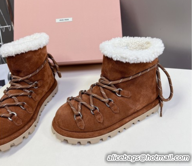 Sumptuous Miu Miu Suede and Wool Laced-up Flat Ankle Boots Brown MM102407 1024148 2025