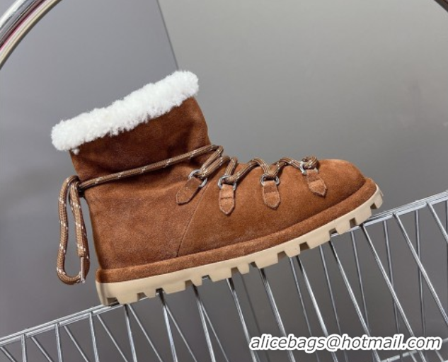Sumptuous Miu Miu Suede and Wool Laced-up Flat Ankle Boots Brown MM102407 1024148 2025