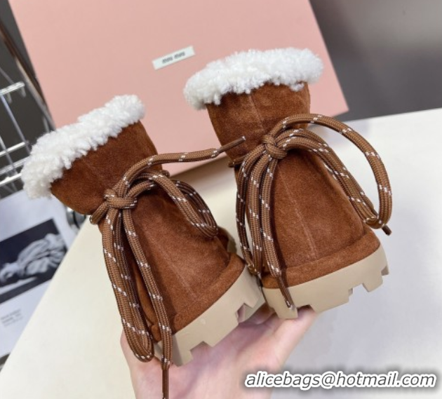 Sumptuous Miu Miu Suede and Wool Laced-up Flat Ankle Boots Brown MM102407 1024148 2025