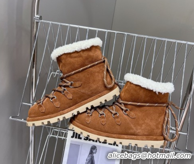 Sumptuous Miu Miu Suede and Wool Laced-up Flat Ankle Boots Brown MM102407 1024148 2025