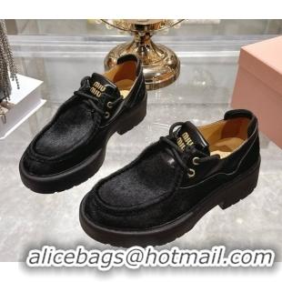 Buy Luxury Miu Miu Mohair and Leather Laced-up Shoes Black 5E964D 1025001 2025