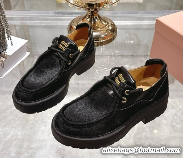 Buy Luxury Miu Miu Mohair and Leather Laced-up Shoes Black 5E964D 1025001 2025