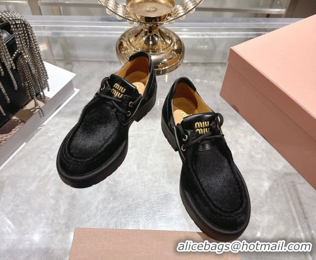 Buy Luxury Miu Miu Mohair and Leather Laced-up Shoes Black 5E964D 1025001 2025
