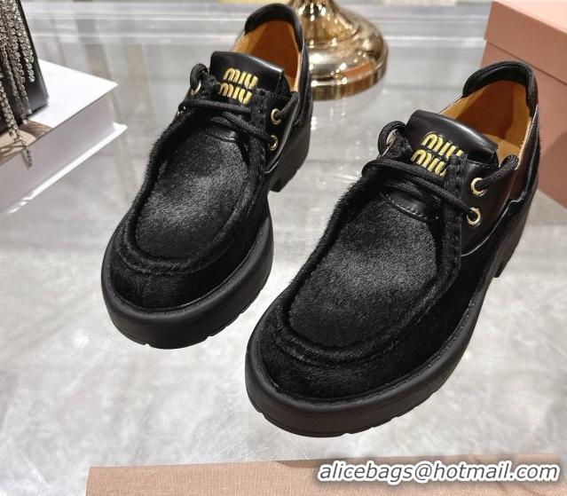 Buy Luxury Miu Miu Mohair and Leather Laced-up Shoes Black 5E964D 1025001 2025