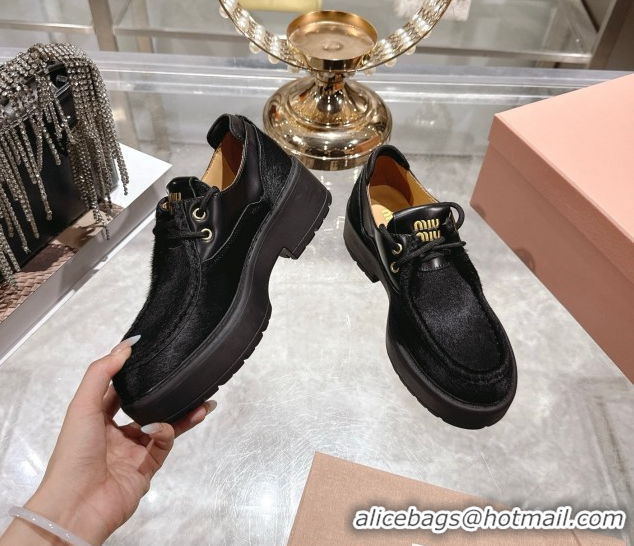 Buy Luxury Miu Miu Mohair and Leather Laced-up Shoes Black 5E964D 1025001 2025