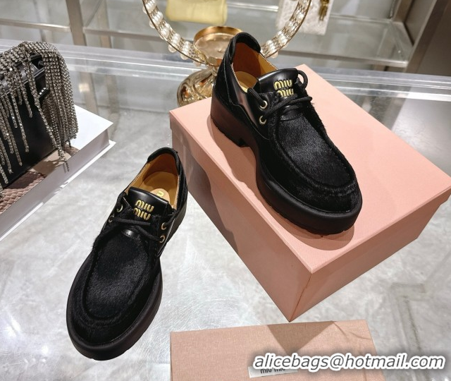 Buy Luxury Miu Miu Mohair and Leather Laced-up Shoes Black 5E964D 1025001 2025