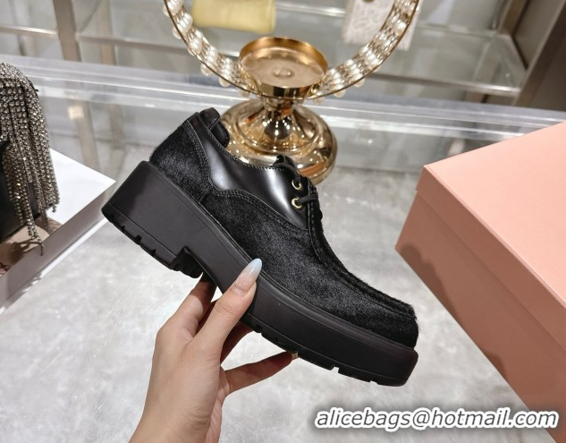 Buy Luxury Miu Miu Mohair and Leather Laced-up Shoes Black 5E964D 1025001 2025