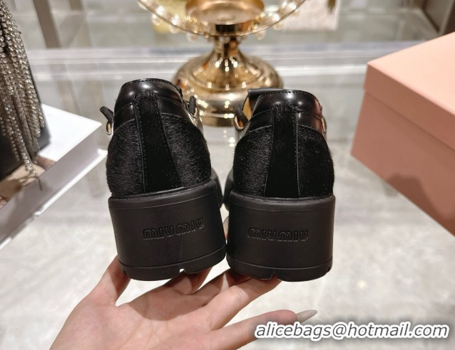 Buy Luxury Miu Miu Mohair and Leather Laced-up Shoes Black 5E964D 1025001 2025