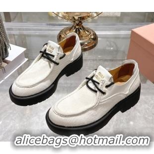 Grade Miu Miu Mohair and Leather Laced-up Shoes White 5E964D 1025002 2025