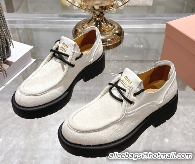 Grade Miu Miu Mohair and Leather Laced-up Shoes White 5E964D 1025002 2025