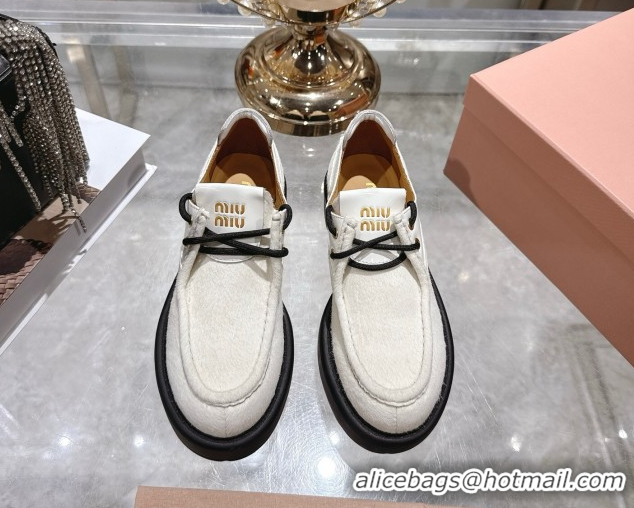 Grade Miu Miu Mohair and Leather Laced-up Shoes White 5E964D 1025002 2025
