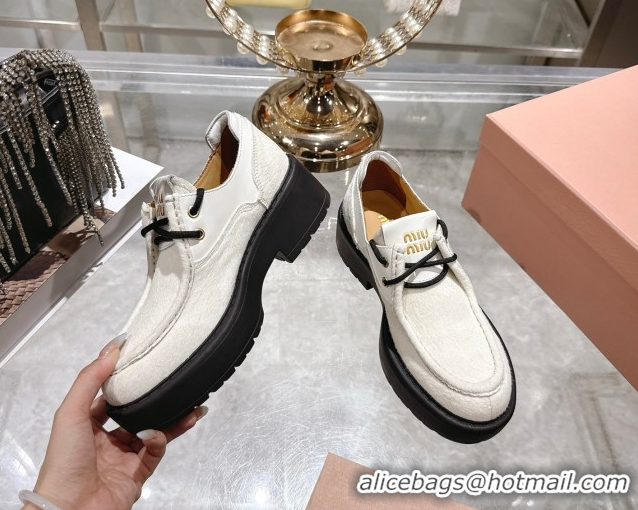 Grade Miu Miu Mohair and Leather Laced-up Shoes White 5E964D 1025002 2025