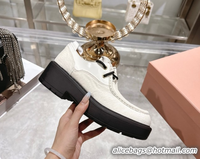 Grade Miu Miu Mohair and Leather Laced-up Shoes White 5E964D 1025002 2025