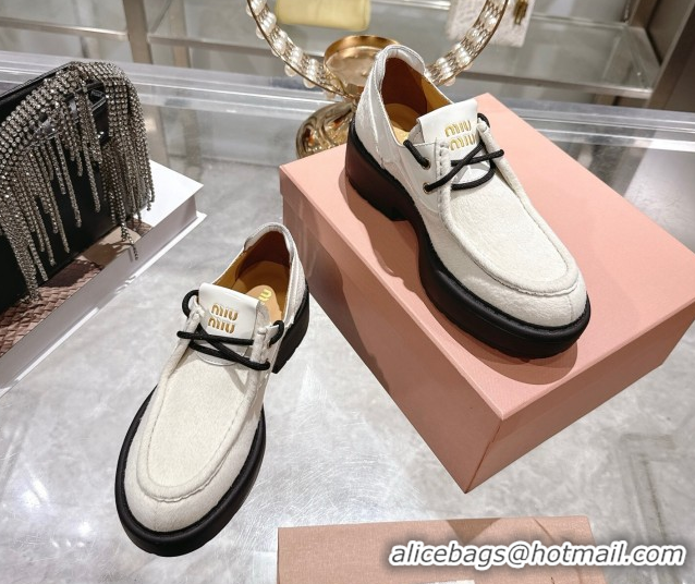 Grade Miu Miu Mohair and Leather Laced-up Shoes White 5E964D 1025002 2025
