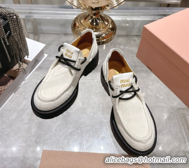 Grade Miu Miu Mohair and Leather Laced-up Shoes White 5E964D 1025002 2025